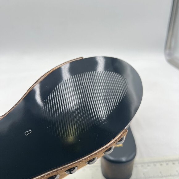 Wansseny Brown Suede Open Toe Studded Slip on Flatform Low Heel Clogs Mules - Picture 6 of 8